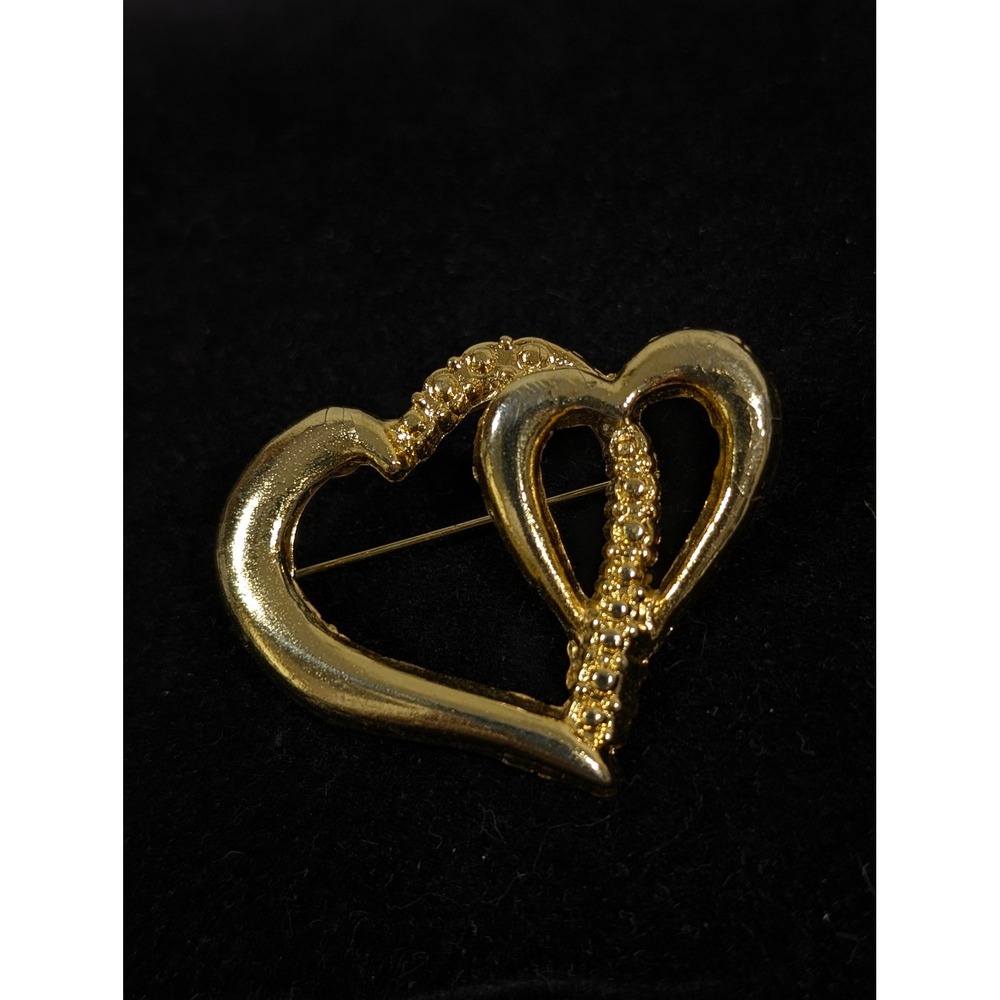 Vintage Gold‎ Tone Double Heart Brooch Pin Retro Open Heart Love Jewelry